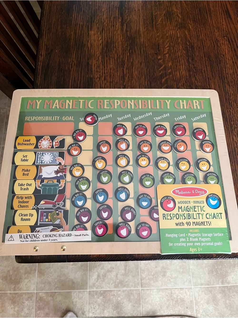 Melissa & Doug Wooden Magnetic Responsibility Chart - Green, Tan, Orange